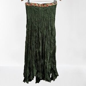 NEW Chaudry Anthropologie Crinkle Maxi Skirt Sequin Waist Green Small